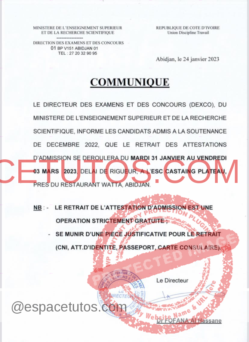 Admis soutenance BTS décembre en Côte d'Ivoire: retrait des attestations à partir du 31 janvier