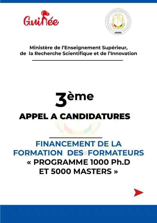3ème appel à candidature pour le programme de formation de 1000 PHD et 5000 Masters formatuers en Guinée 2023
