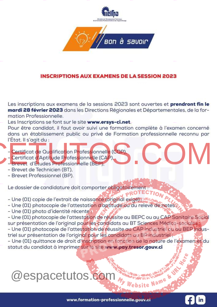 Inscriptions aux Examens de la Session 2023/2024 en Côte d'Ivoire ci