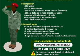 recrutement 2023 armee ivoirienne inscriptions