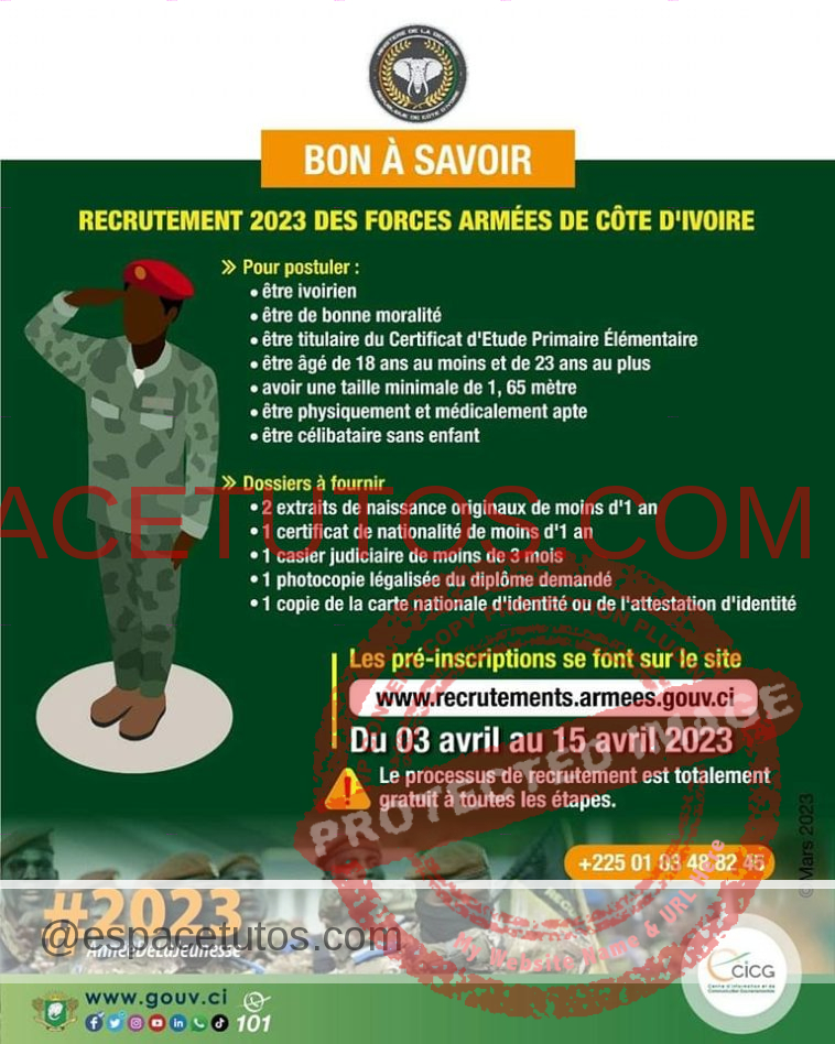 recrutement 2023 armee ivoirienne inscriptions