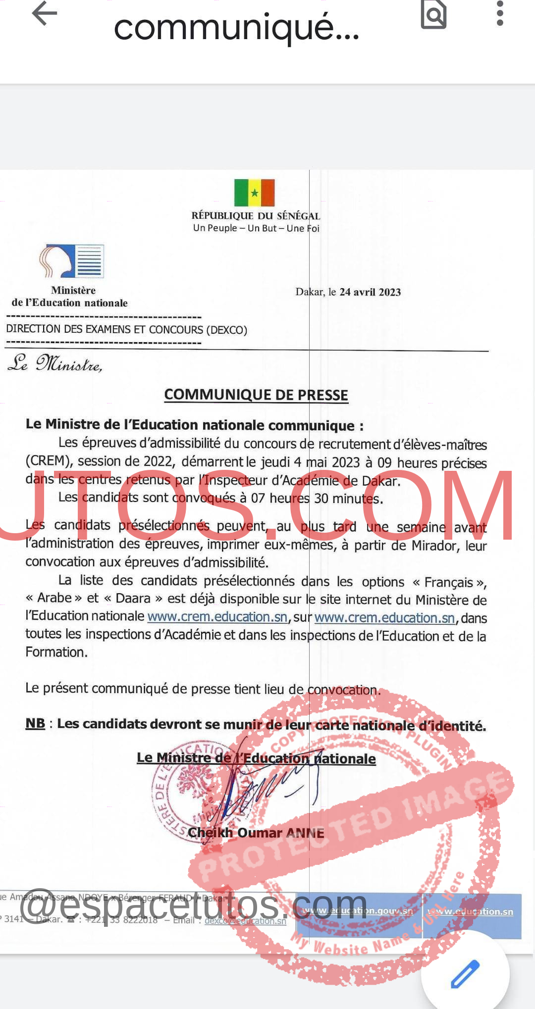 Concours CREM 2022 Sénégal: Date des épreuves d'admissibilité